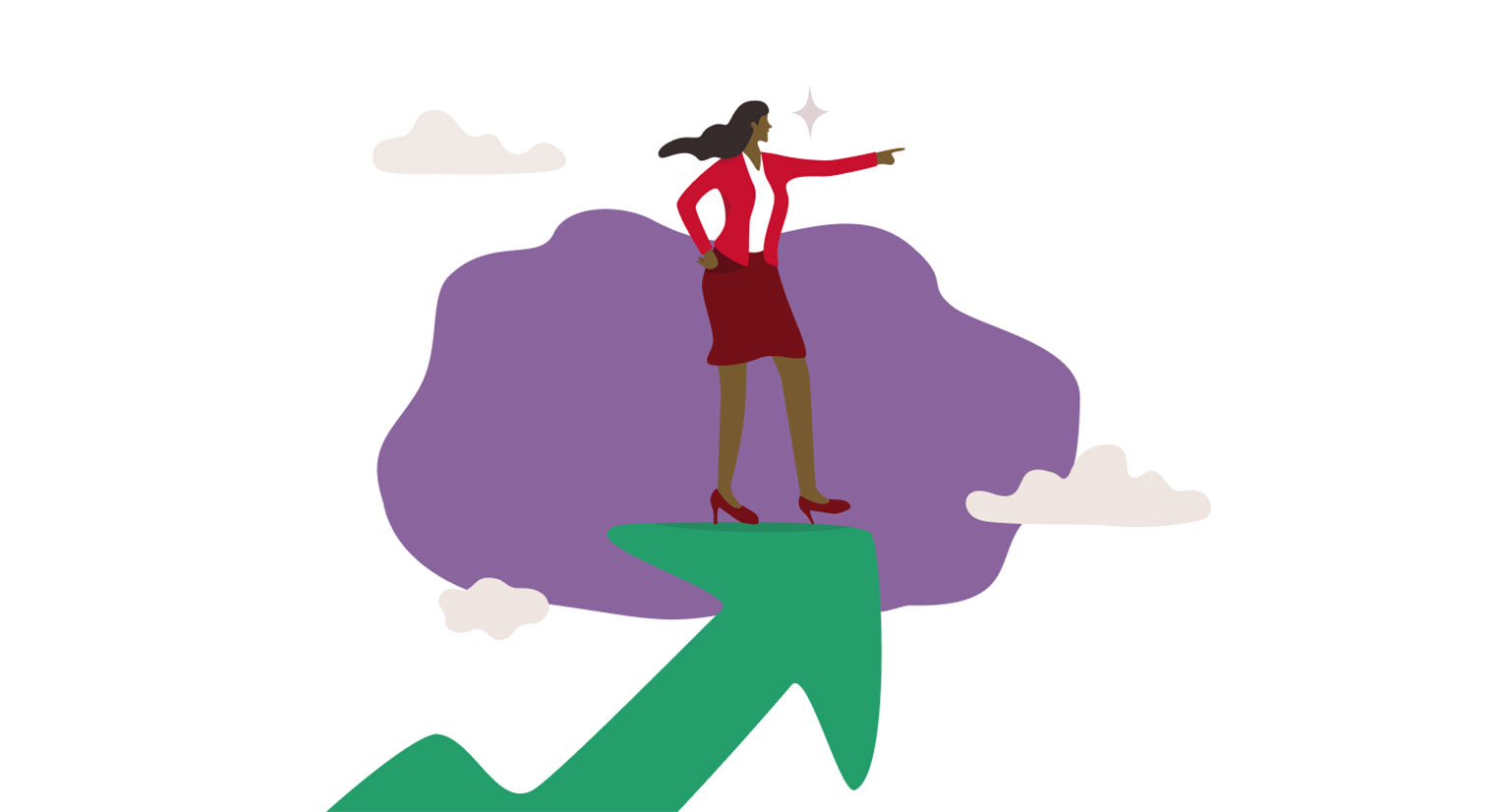 Ilustración de mujer parada sobre una nube