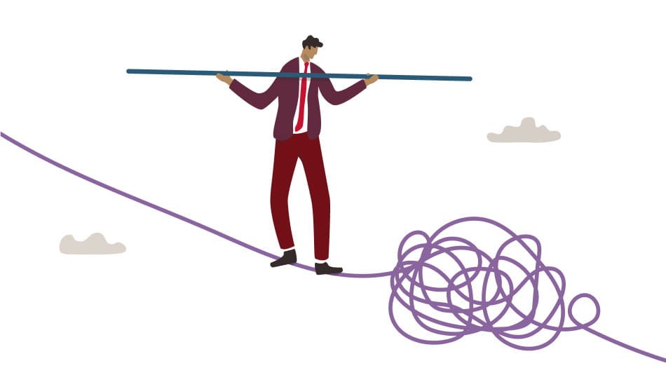 Ilustración de persona caminando sobre una cuerda floja