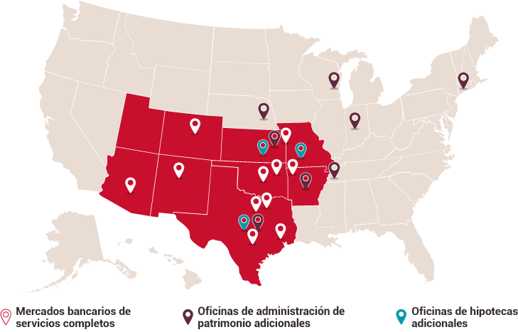 Mapa de BOK Financial con ubicaciones